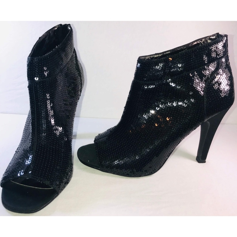 Steve Madden Black Sequin Open Toe Bootie size 8